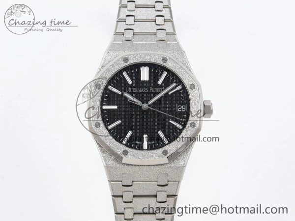 Royal Oak 41mm 15510 Frosted SS APSF 1:1 Best Edition Black Textured Dial on SS Bracelet SA4302 Super Clone