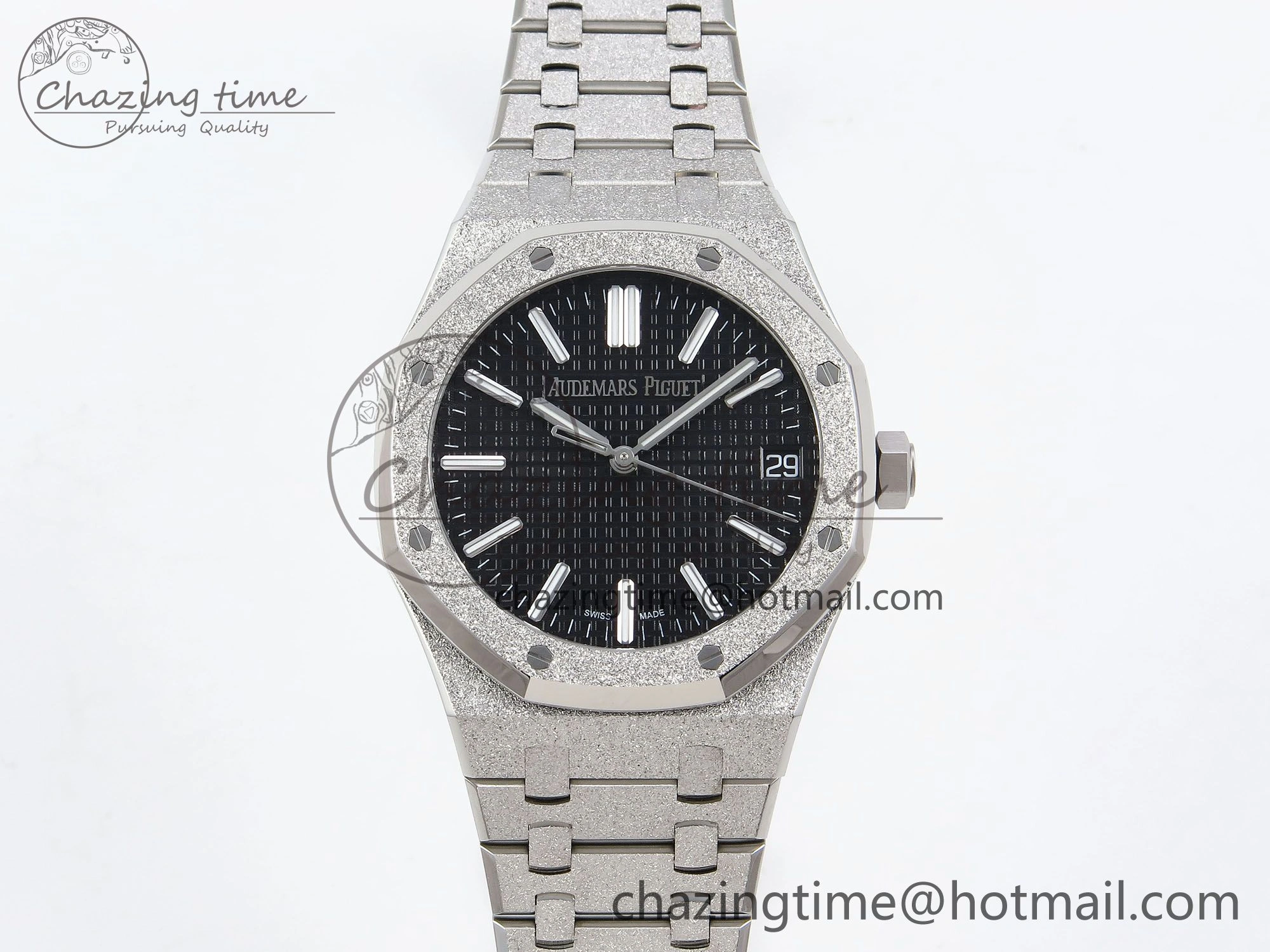 Royal Oak 41mm 15510 Frosted SS APSF 1:1 Best Edition Black Textured Dial on SS Bracelet SA4302 Super Clone