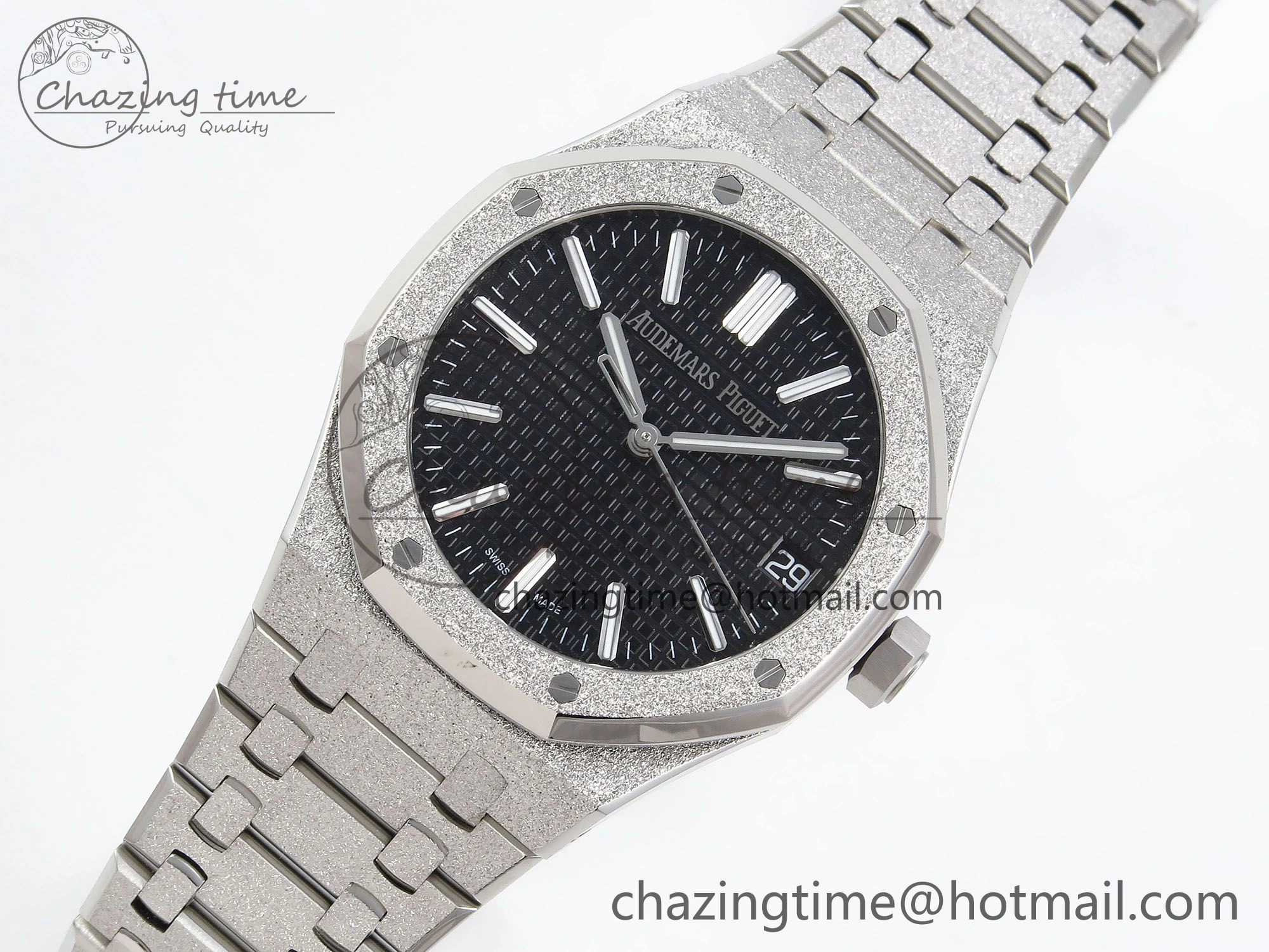 Royal Oak 41mm 15510 Frosted SS APSF 1:1 Best Edition Black Textured Dial on SS Bracelet SA4302 Super Clone