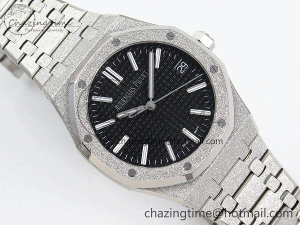Royal Oak 41mm 15510 Frosted SS APSF 1:1 Best Edition Black Textured Dial on SS Bracelet SA4302 Super Clone