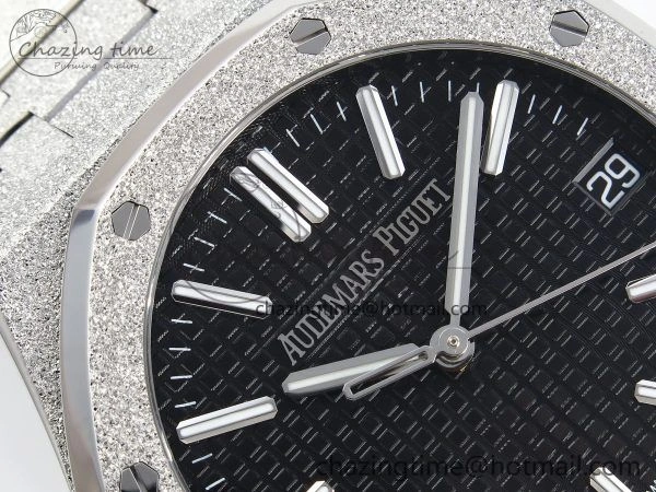 Royal Oak 41mm 15510 Frosted SS APSF 1:1 Best Edition Black Textured Dial on SS Bracelet SA4302 Super Clone