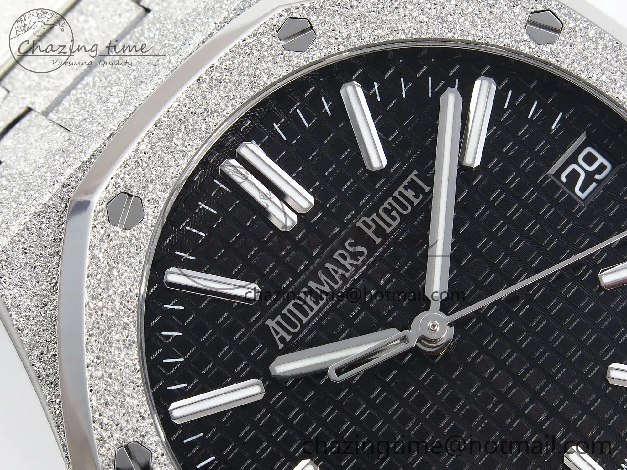 Royal Oak 41mm 15510 Frosted SS APSF 1:1 Best Edition Black Textured Dial on SS Bracelet SA4302 Super Clone