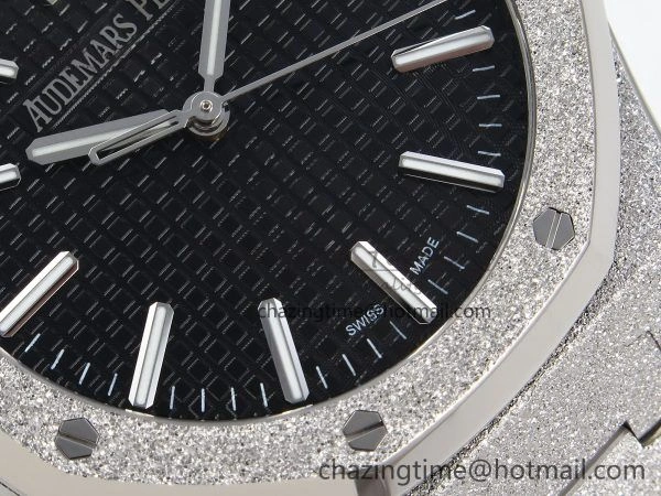 Royal Oak 41mm 15510 Frosted SS APSF 1:1 Best Edition Black Textured Dial on SS Bracelet SA4302 Super Clone