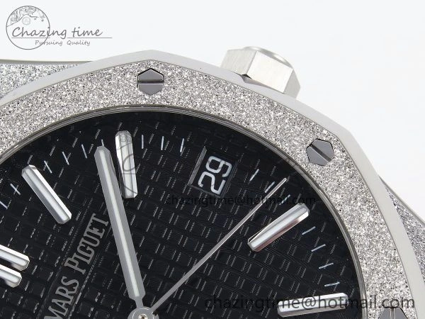 Royal Oak 41mm 15510 Frosted SS APSF 1:1 Best Edition Black Textured Dial on SS Bracelet SA4302 Super Clone