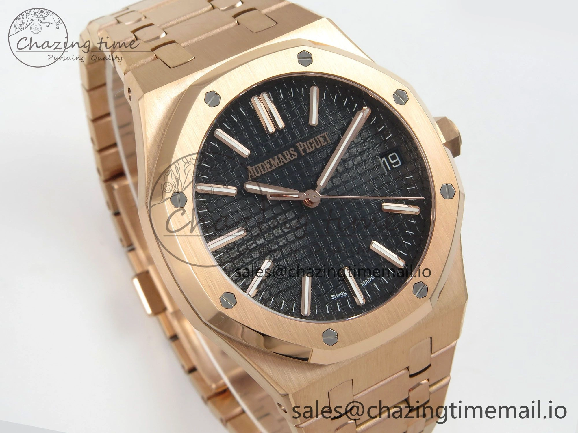 Royal Oak 41mm 15510 RG RSF 1:1 Best Edition Black Dial on RG Bracelet SA4302 Super Clone