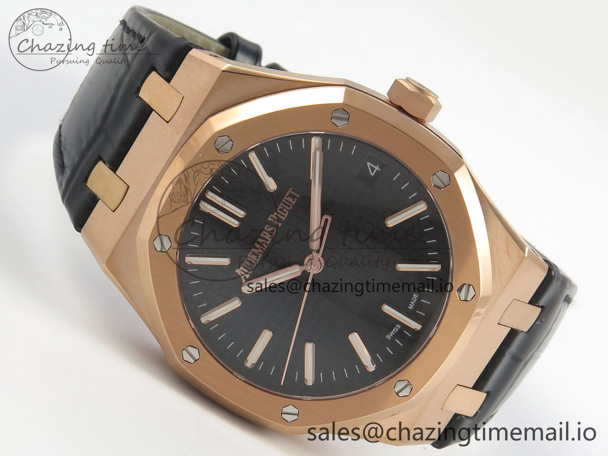 Royal Oak 41mm 15510 RG RSF 1:1 Best Edition Blue Dial on Black leather strap SA4302 Super Clone