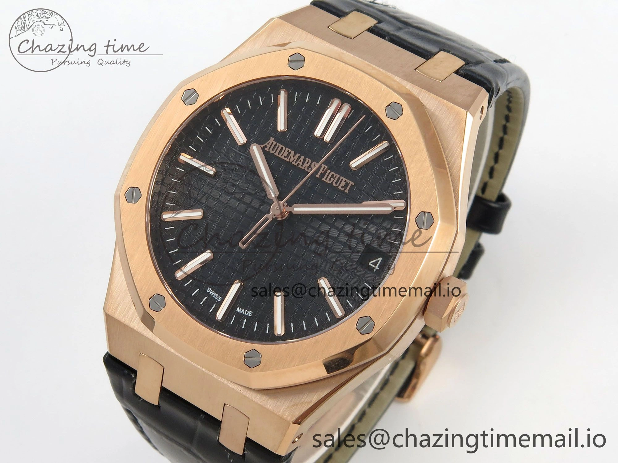 Royal Oak 41mm 15510 RG RSF 1:1 Best Edition Blue Dial on Black leather strap SA4302 Super Clone