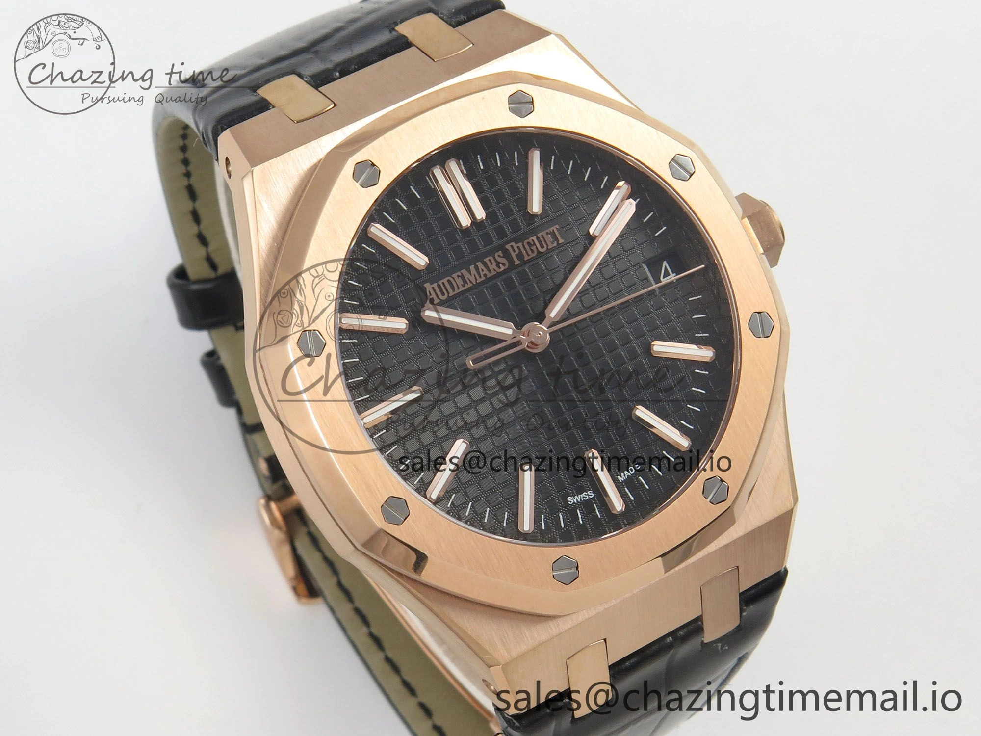 Royal Oak 41mm 15510 RG RSF 1:1 Best Edition Blue Dial on Black leather strap SA4302 Super Clone