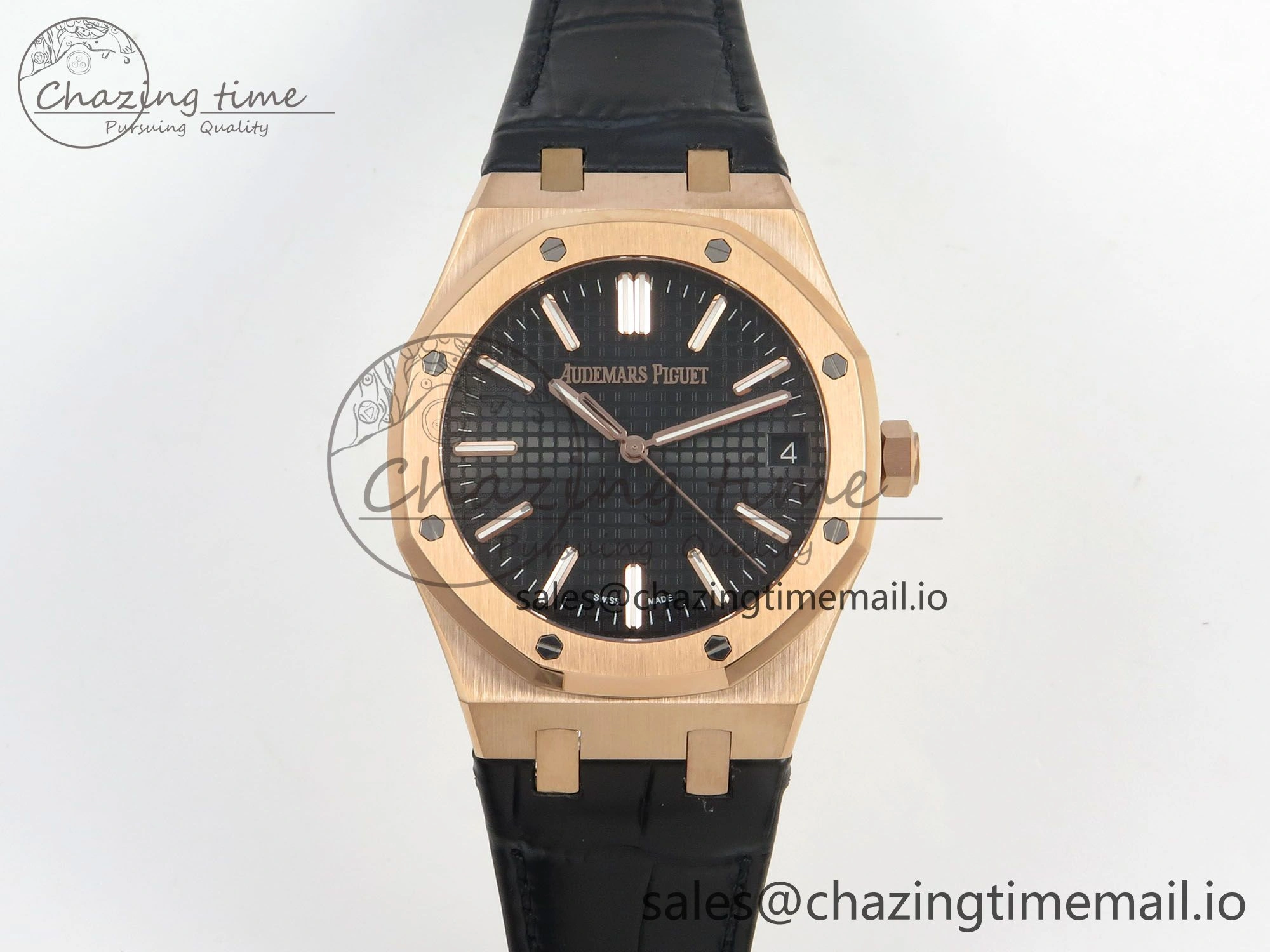 Royal Oak 41mm 15510 RG RSF 1:1 Best Edition Blue Dial on Black leather strap SA4302 Super Clone