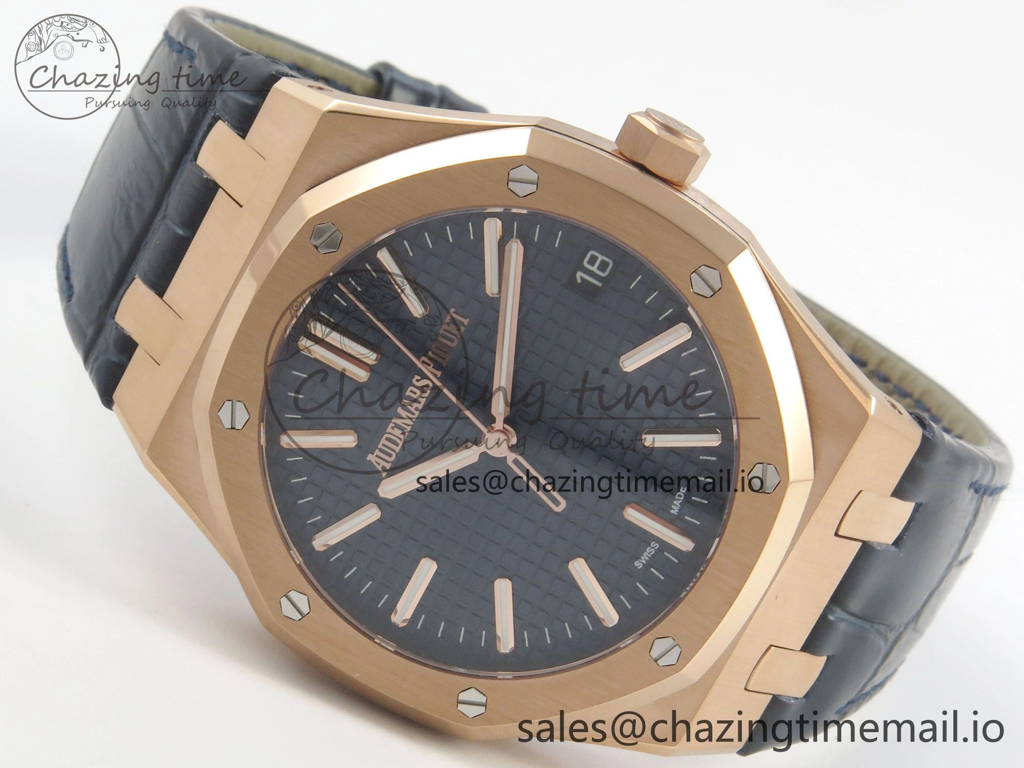 Royal Oak 41mm 15510 RG RSF 1:1 Best Edition Blue Dial on Blue leather strap SA4302 Super Clone