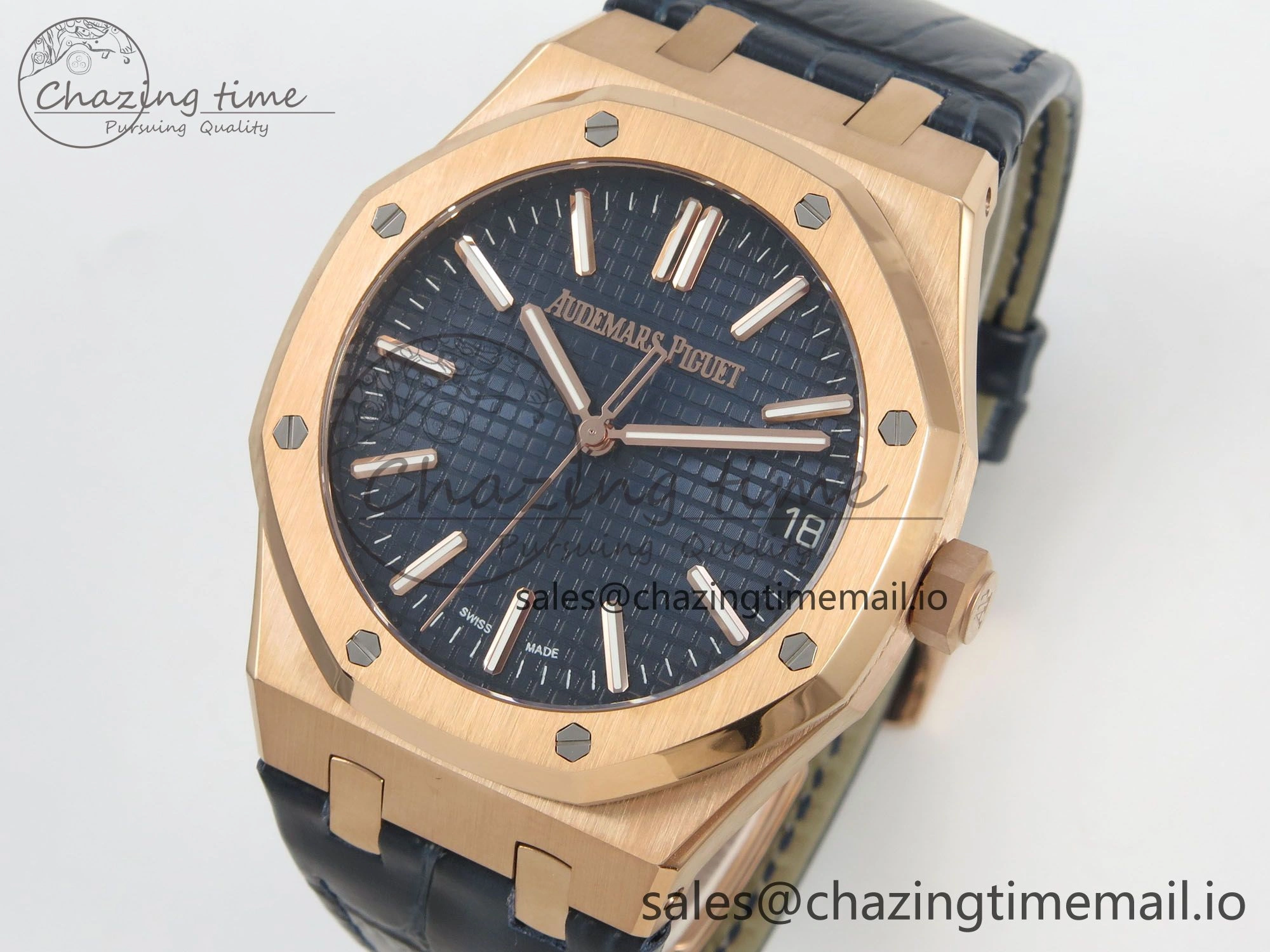 Royal Oak 41mm 15510 RG RSF 1:1 Best Edition Blue Dial on Blue leather strap SA4302 Super Clone