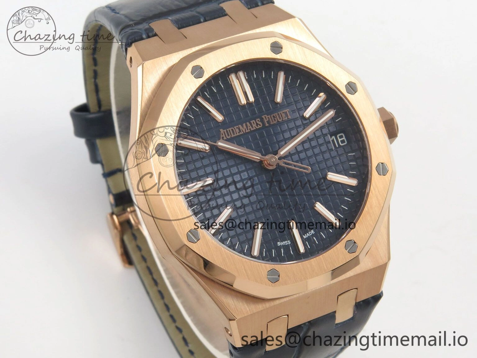 Royal Oak 41mm 15510 RG RSF 1:1 Best Edition Blue Dial on Blue leather strap SA4302 Super Clone