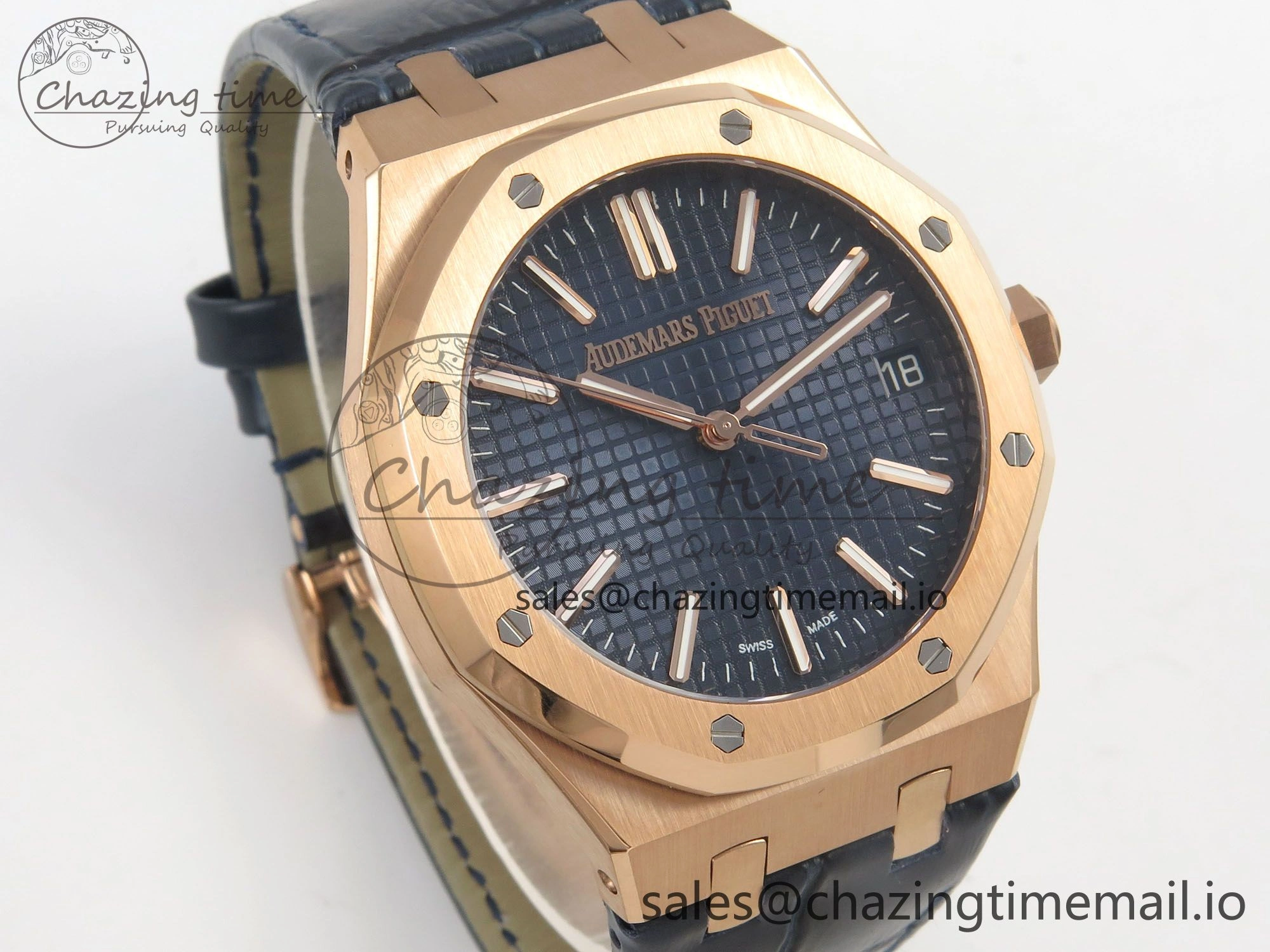Royal Oak 41mm 15510 RG RSF 1:1 Best Edition Blue Dial on Blue leather strap SA4302 Super Clone