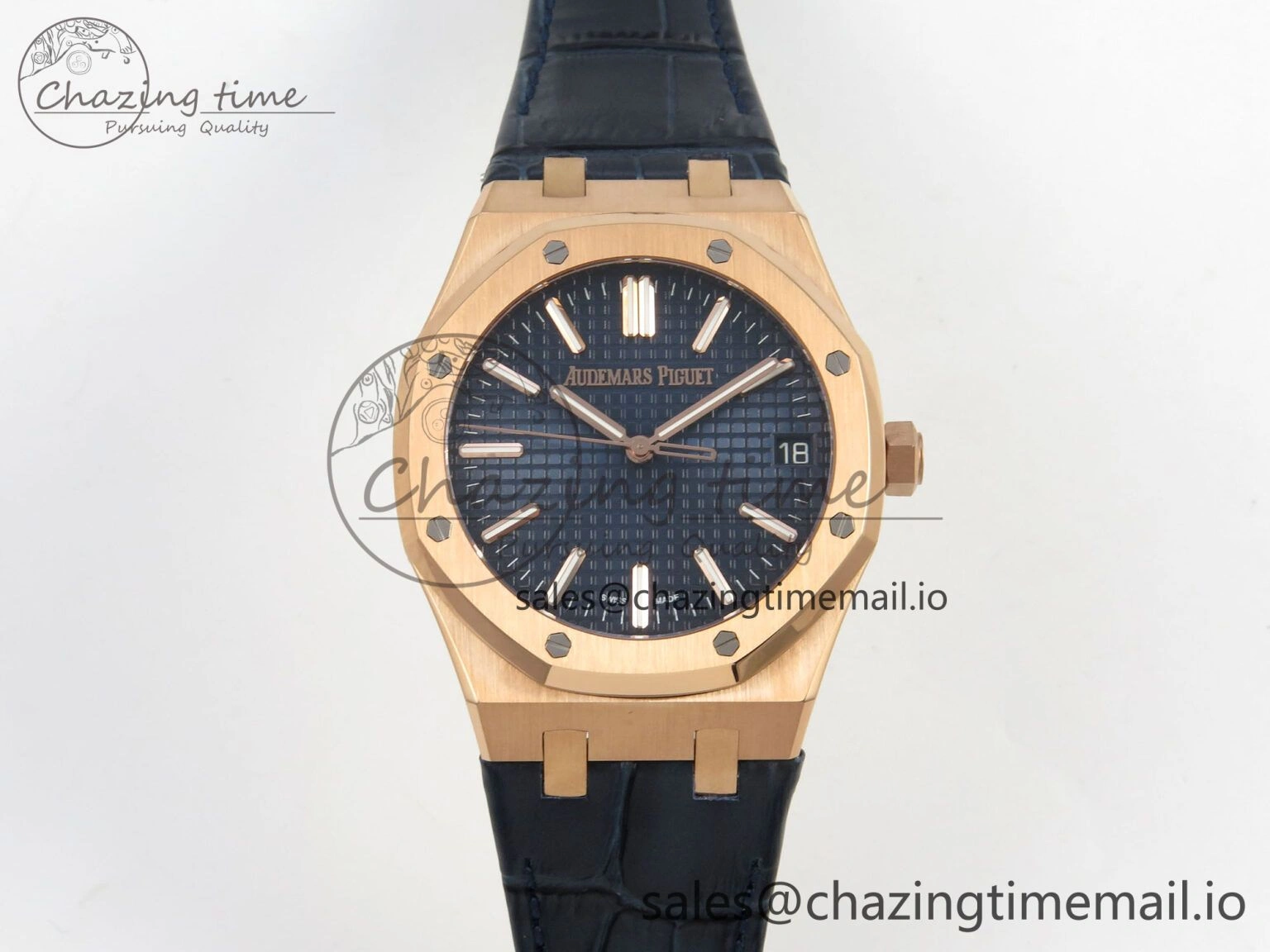 Royal Oak 41mm 15510 RG RSF 1:1 Best Edition Blue Dial on Blue leather strap SA4302 Super Clone