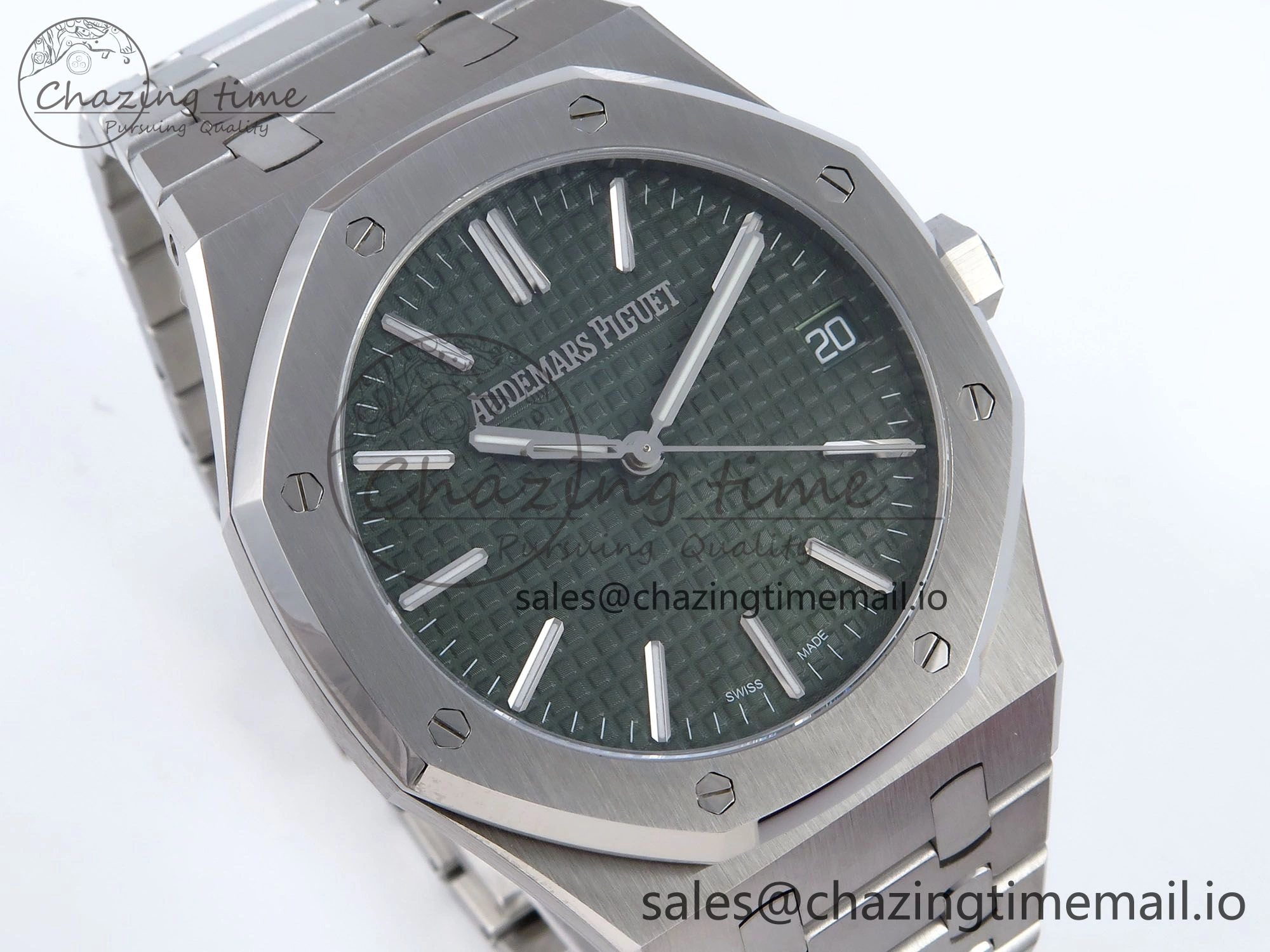 Royal Oak 41mm 15510 SS TKF 1:1 Best Edition Green Dial on SS Bracelet SA4302 Super Clone