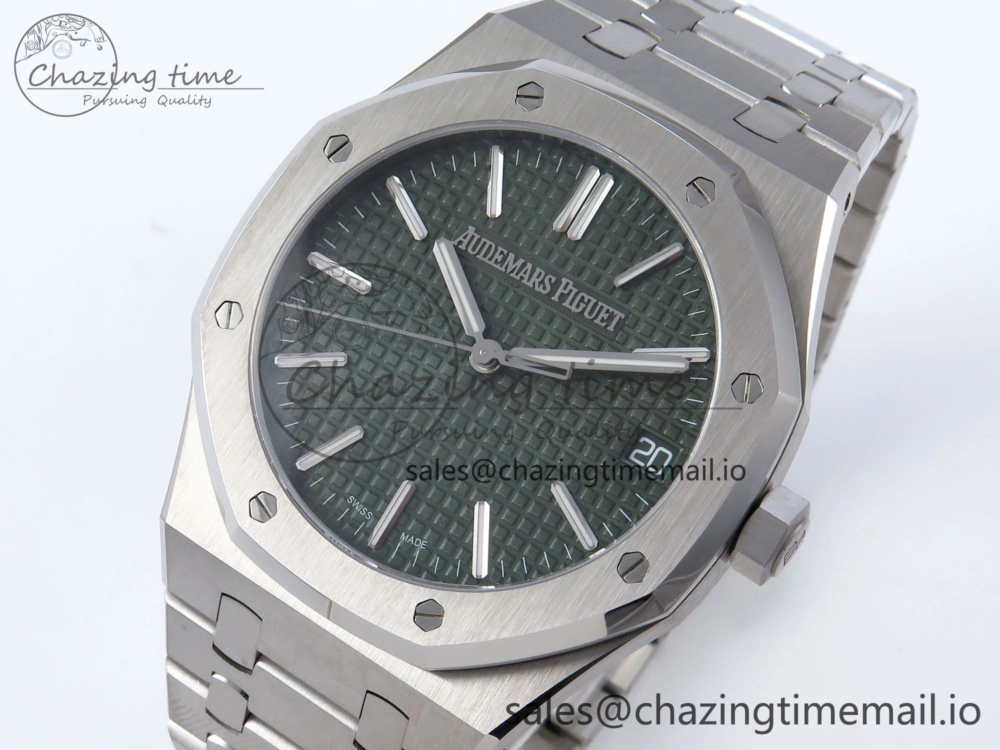 Royal Oak 41mm 15510 SS TKF 1:1 Best Edition Green Dial on SS Bracelet SA4302 Super Clone