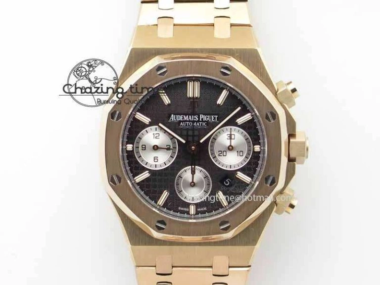 Royal Oak 41mm 26331 Chrono RG Black Textured Dial White Subdial On RG Bracelet A7750