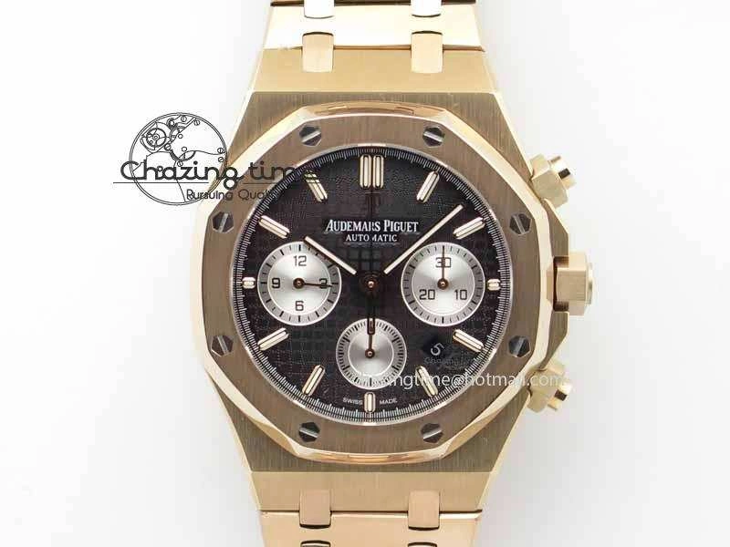 Royal Oak 41mm 26331 Chrono RG Black Textured Dial White Subdial On RG Bracelet A7750