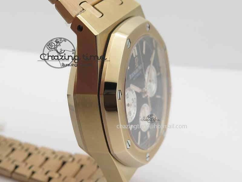 Royal Oak 41mm 26331 Chrono RG Black Textured Dial White Subdial On RG Bracelet A7750