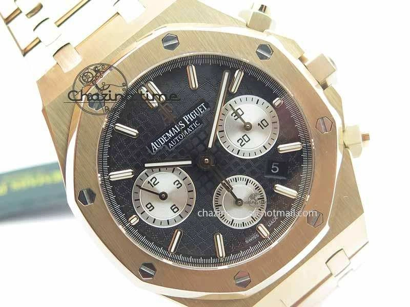 Royal Oak 41mm 26331 Chrono RG Black Textured Dial White Subdial On RG Bracelet A7750