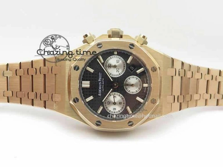 Royal Oak 41mm 26331 Chrono RG Black Textured Dial White Subdial On RG Bracelet A7750