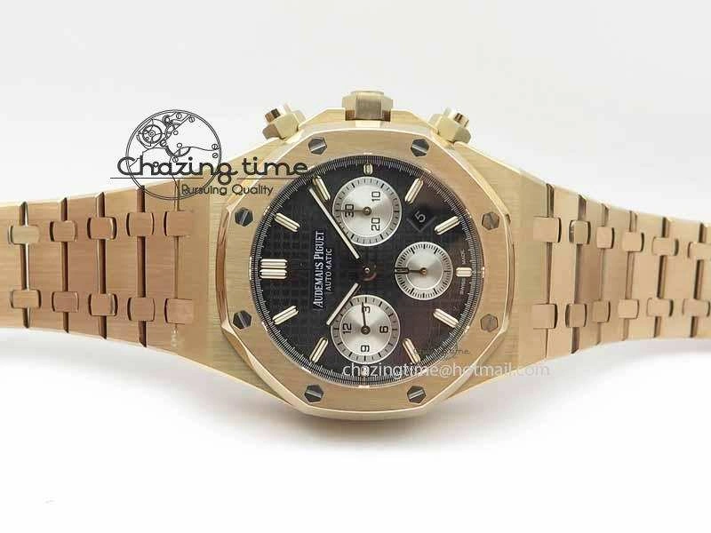 Royal Oak 41mm 26331 Chrono RG Black Textured Dial White Subdial On RG Bracelet A7750