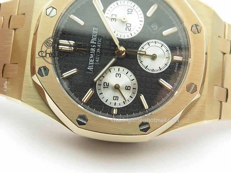 Royal Oak 41mm 26331 Chrono RG Black Textured Dial White Subdial On RG Bracelet A7750