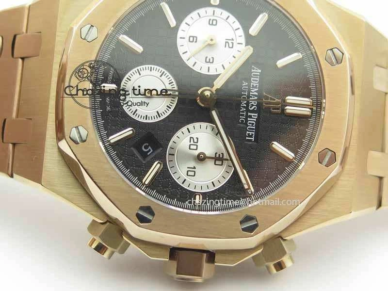 Royal Oak 41mm 26331 Chrono RG Black Textured Dial White Subdial On RG Bracelet A7750