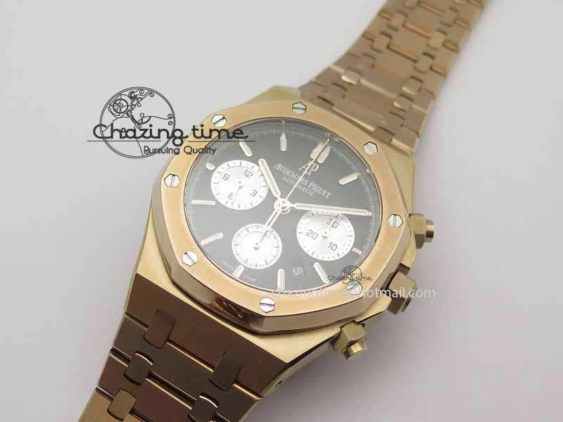 Royal Oak 41mm 26331 Chrono RG Black Textured Dial White Subdial On RG Bracelet A7750