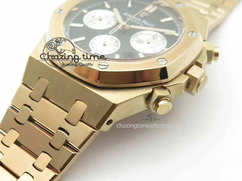Royal Oak 41mm 26331 Chrono RG Black Textured Dial White Subdial On RG Bracelet A7750