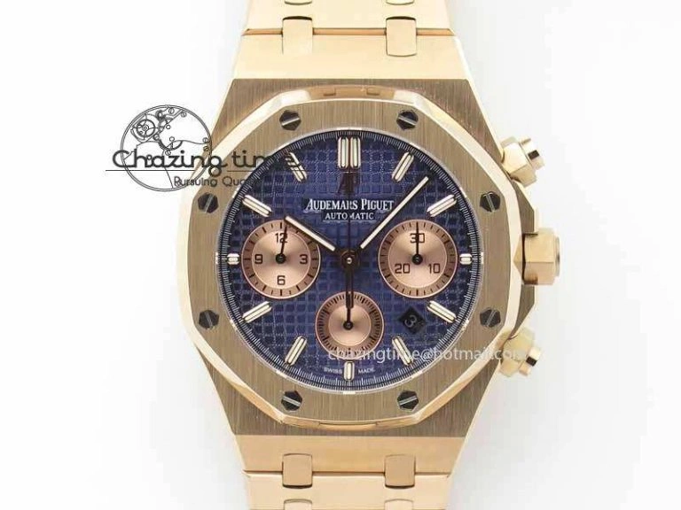 Royal Oak 41mm 26331 Chrono RG Blue Textured Dial Gold Subdial On RG Bracelet A7750