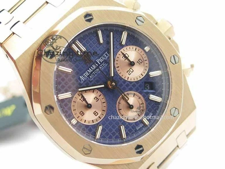 Royal Oak 41mm 26331 Chrono RG Blue Textured Dial Gold Subdial On RG Bracelet A7750
