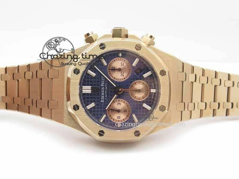 Royal Oak 41mm 26331 Chrono RG Blue Textured Dial Gold Subdial On RG Bracelet A7750
