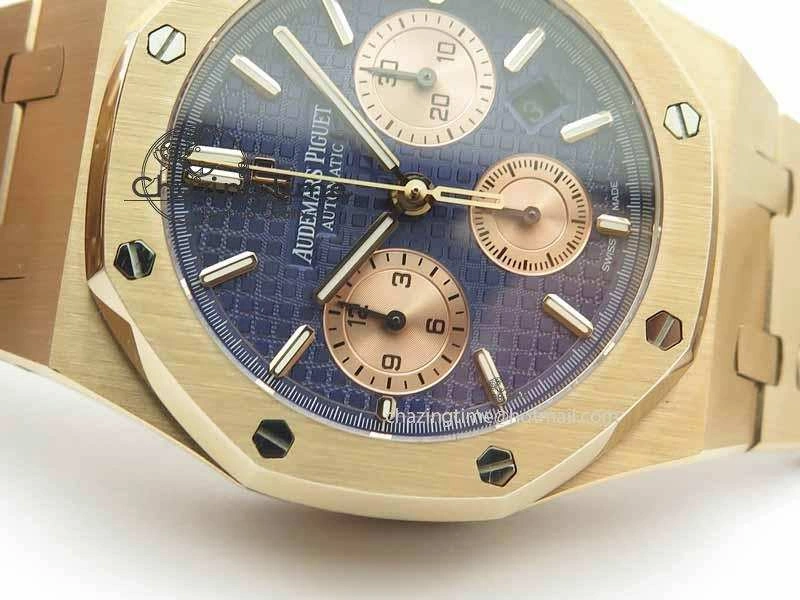Royal Oak 41mm 26331 Chrono RG Blue Textured Dial Gold Subdial On RG Bracelet A7750