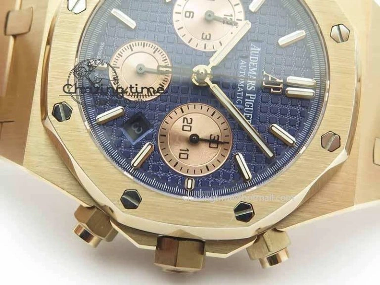 Royal Oak 41mm 26331 Chrono RG Blue Textured Dial Gold Subdial On RG Bracelet A7750