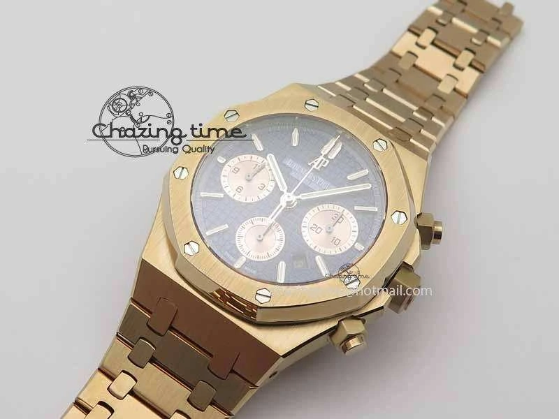 Royal Oak 41mm 26331 Chrono RG Blue Textured Dial Gold Subdial On RG Bracelet A7750