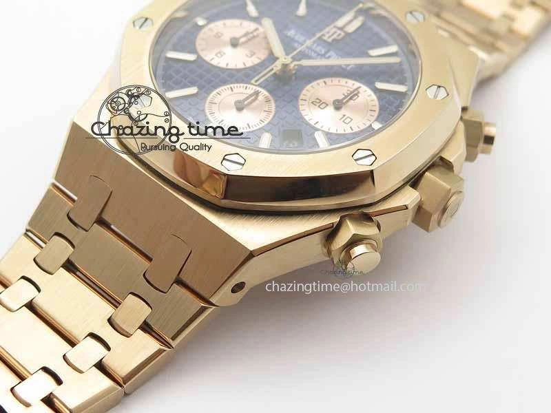 Royal Oak 41mm 26331 Chrono RG Blue Textured Dial Gold Subdial On RG Bracelet A7750
