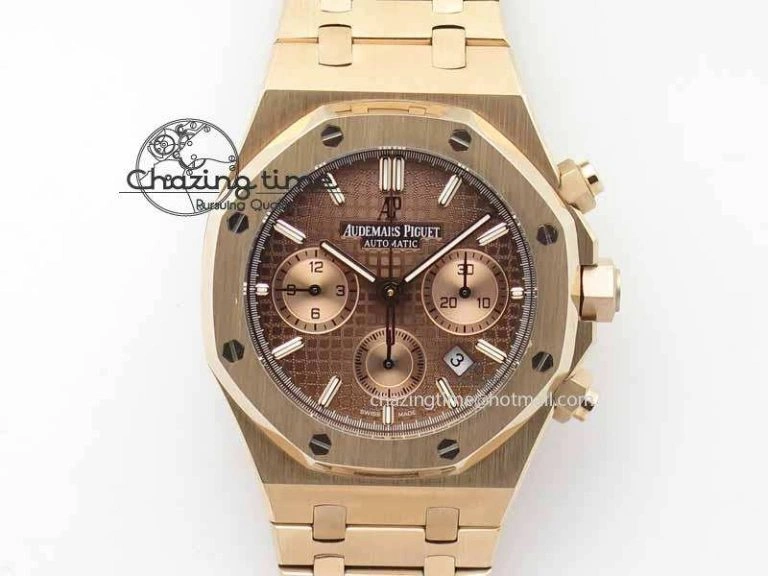 Royal Oak 41mm 26331 Chrono RG Brown Textured Dial Gold Subdial On RG Bracelet A7750