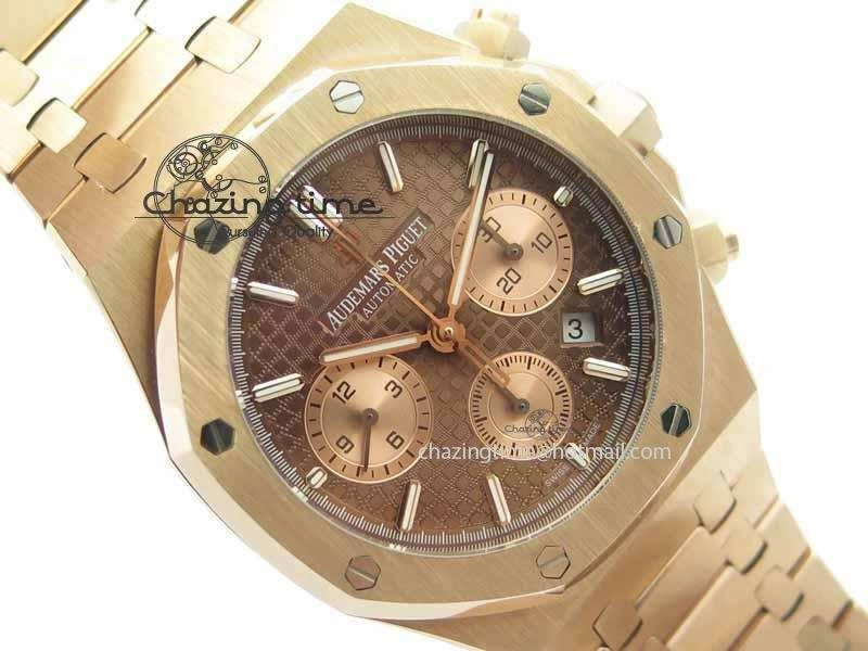 Royal Oak 41mm 26331 Chrono RG Brown Textured Dial Gold Subdial On RG Bracelet A7750