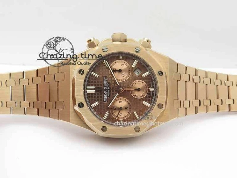 Royal Oak 41mm 26331 Chrono RG Brown Textured Dial Gold Subdial On RG Bracelet A7750