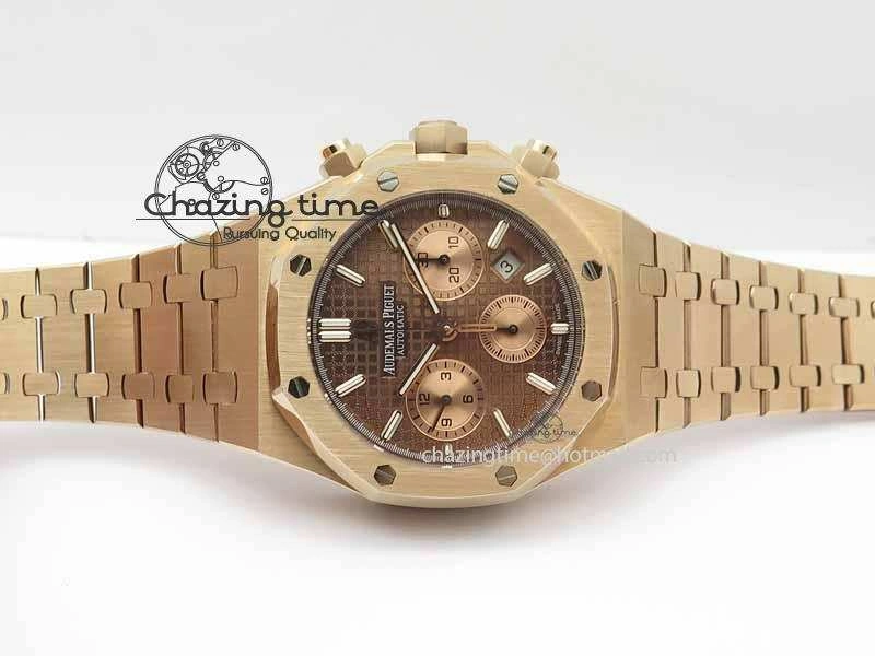 Royal Oak 41mm 26331 Chrono RG Brown Textured Dial Gold Subdial On RG Bracelet A7750