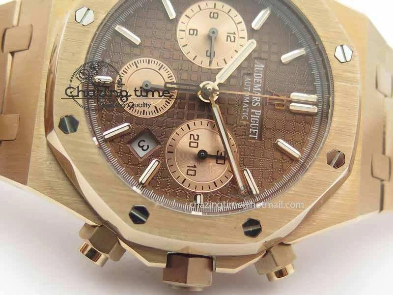 Royal Oak 41mm 26331 Chrono RG Brown Textured Dial Gold Subdial On RG Bracelet A7750