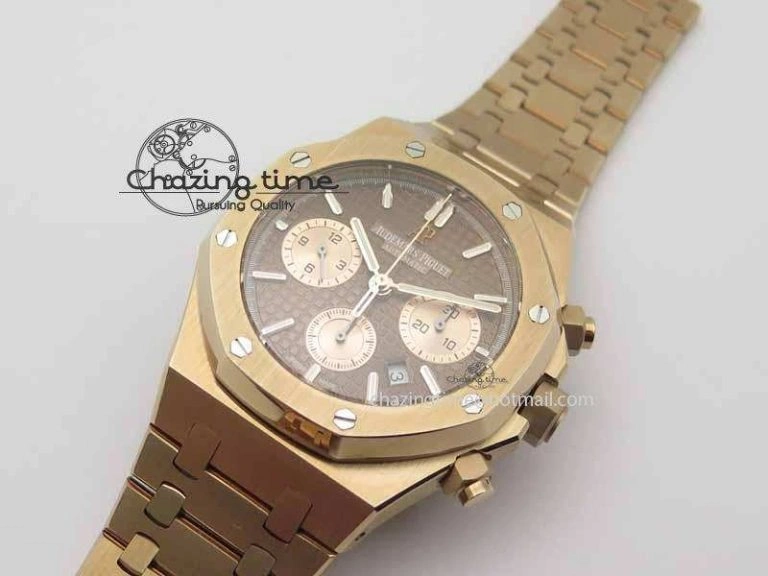 Royal Oak 41mm 26331 Chrono RG Brown Textured Dial Gold Subdial On RG Bracelet A7750