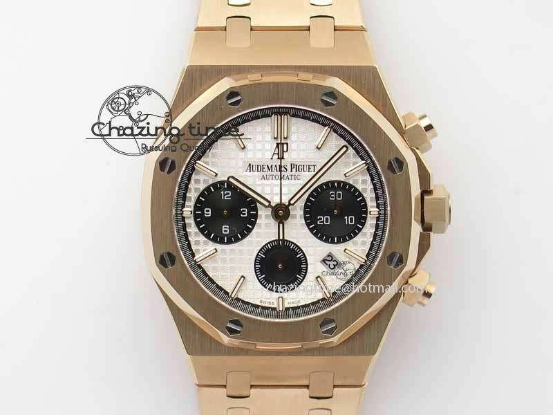 Royal Oak 41mm 26331 Chrono RG White Textured Dial Black Subdial On RG Bracelet A7750