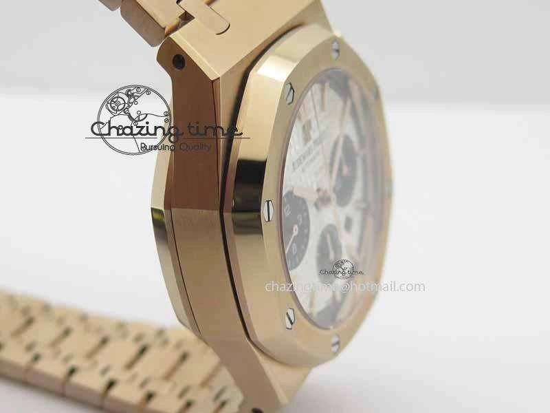 Royal Oak 41mm 26331 Chrono RG White Textured Dial Black Subdial On RG Bracelet A7750