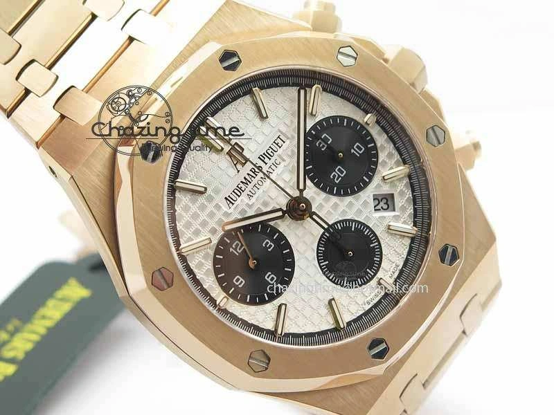 Royal Oak 41mm 26331 Chrono RG White Textured Dial Black Subdial On RG Bracelet A7750