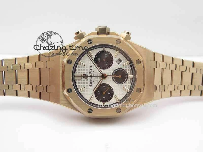 Royal Oak 41mm 26331 Chrono RG White Textured Dial Black Subdial On RG Bracelet A7750