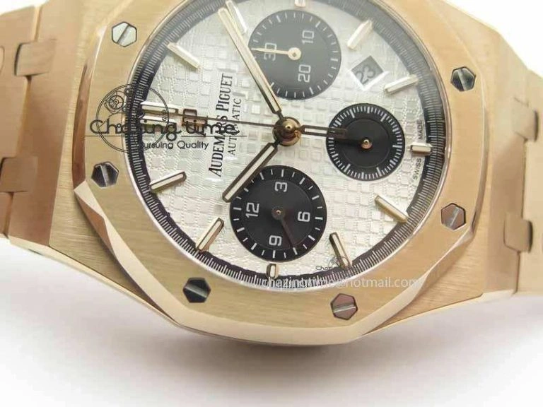 Royal Oak 41mm 26331 Chrono RG White Textured Dial Black Subdial On RG Bracelet A7750