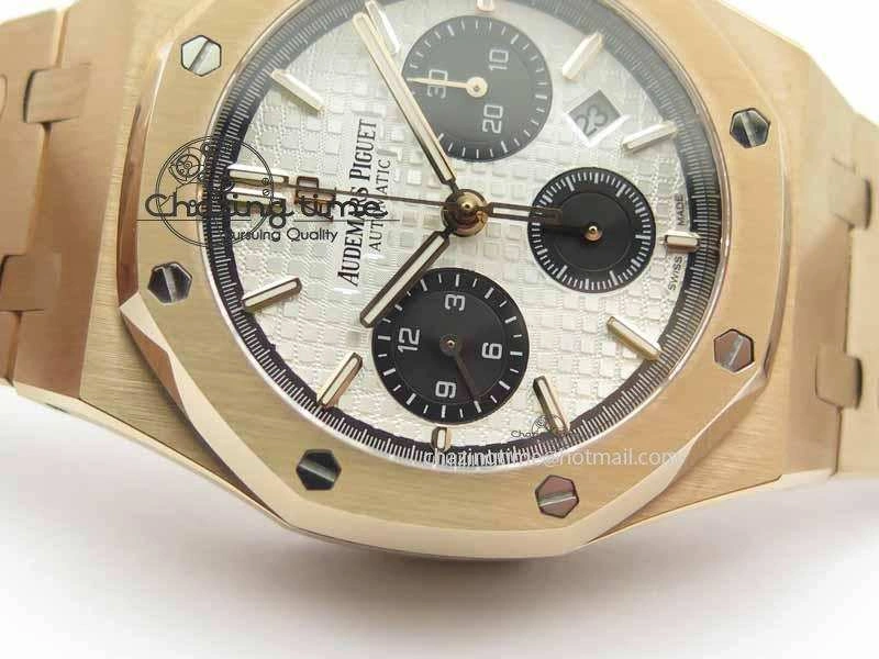 Royal Oak 41mm 26331 Chrono RG White Textured Dial Black Subdial On RG Bracelet A7750