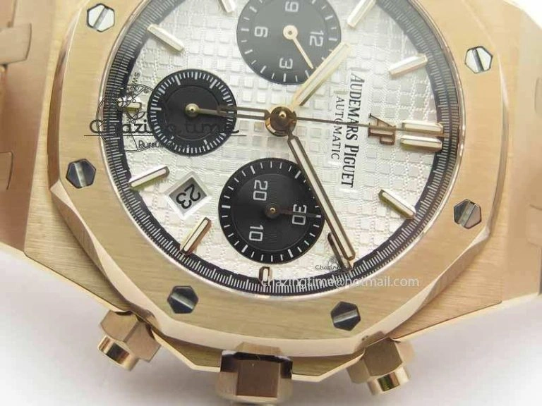 Royal Oak 41mm 26331 Chrono RG White Textured Dial Black Subdial On RG Bracelet A7750